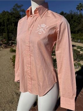 Ralph Lauren Peach Button-Down Shirt with Crest Embroidery